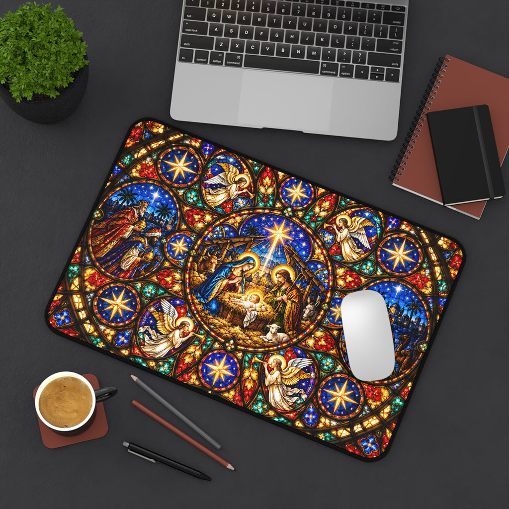 Cathedral Rose Stained Glass Nativity Desk Mat