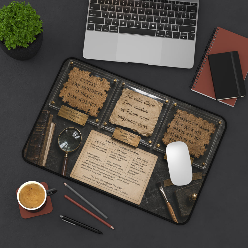 John 3:16 in Greek, Latin & Coptic Desk Mat