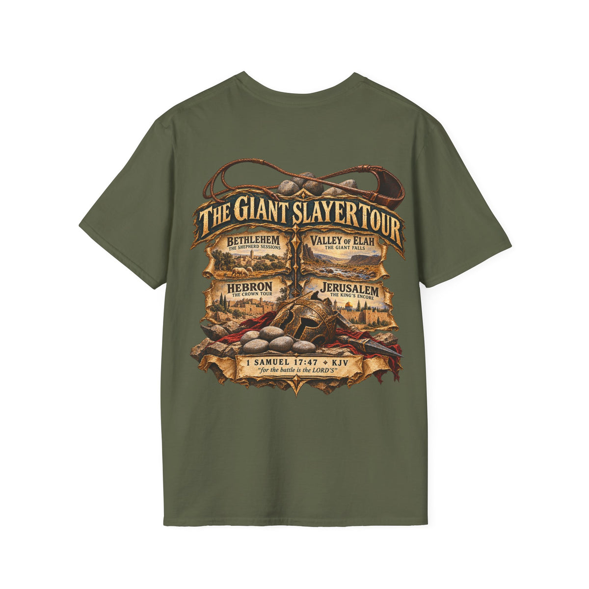 David Giant Slayer Tour T-Shirt | Biblical Concert Tee | David and Goliath Christian Shirt | Vintage Bible Graphic Tee | 1 Samuel 17:47