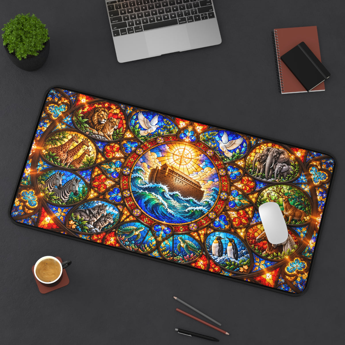 Noahs Ark Stained Glass Desk Mat