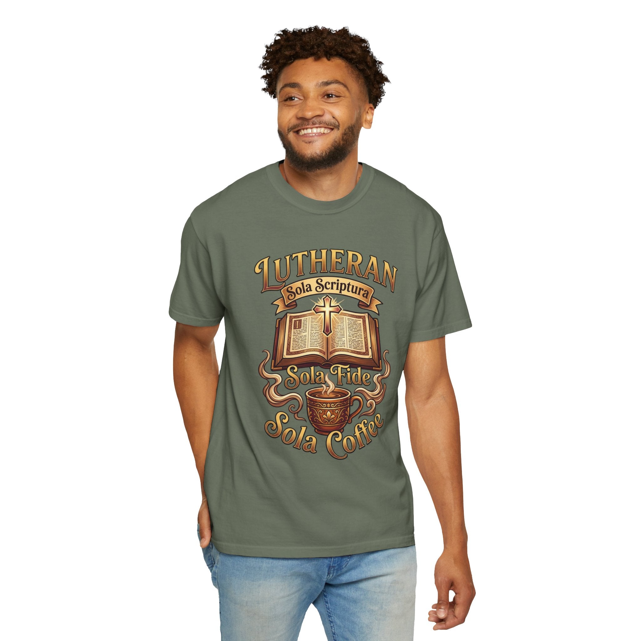 LUTHERAN T-Shirt: Sola Scriptura Sola Fide Sola Coffee