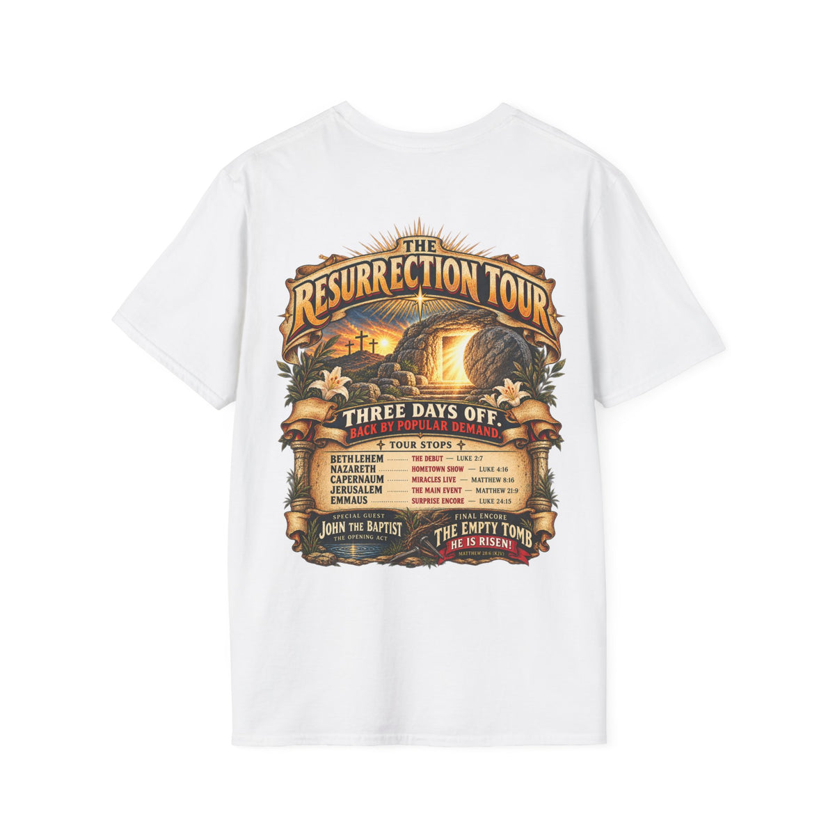 Jesus Resurrection Tour Shirt, Christian Concert Tee, Vintage Bible Graphic T-Shirt, Empty Tomb, He Is Risen, Two Sided Religious Gift
