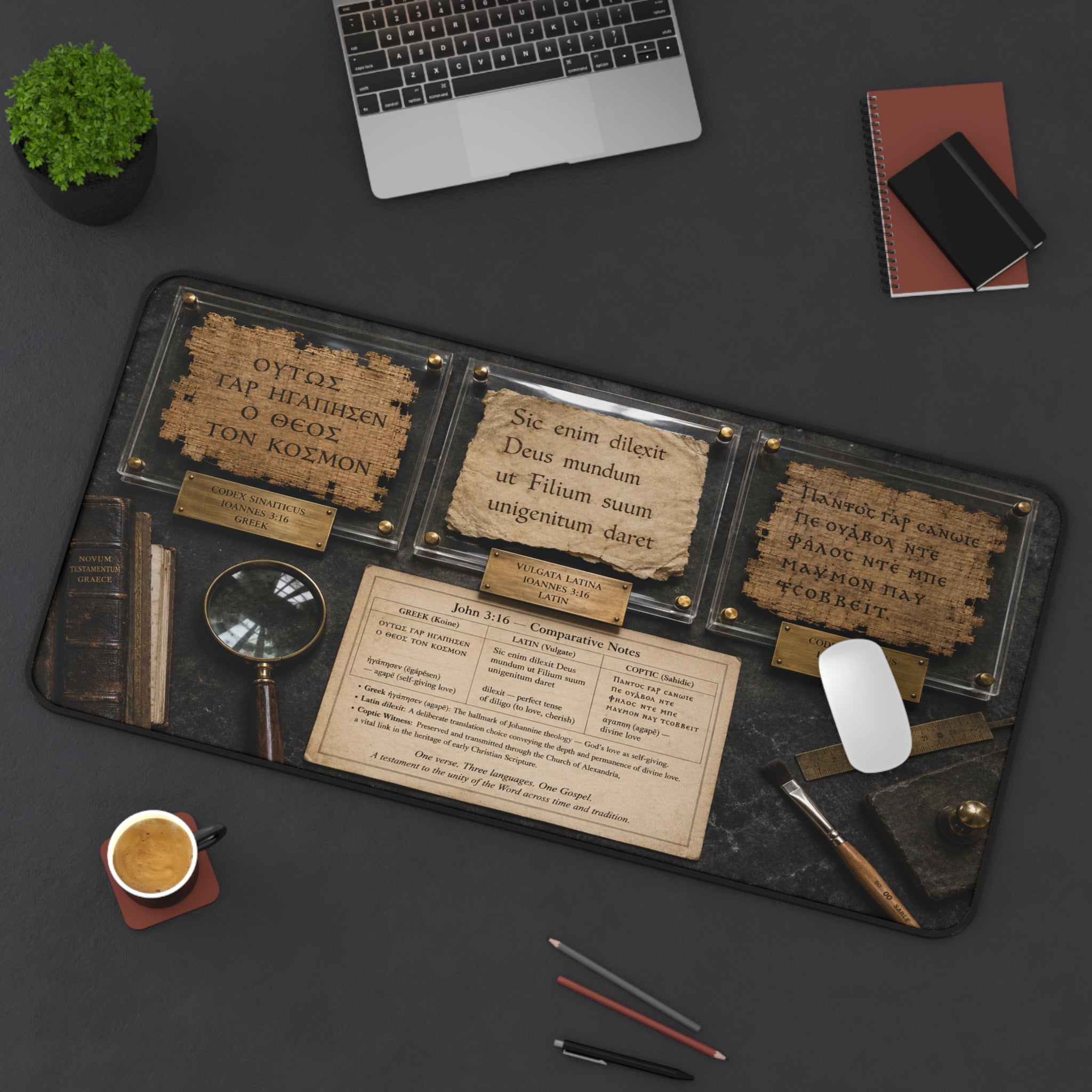 John 3:16 in Greek, Latin & Coptic Desk Mat