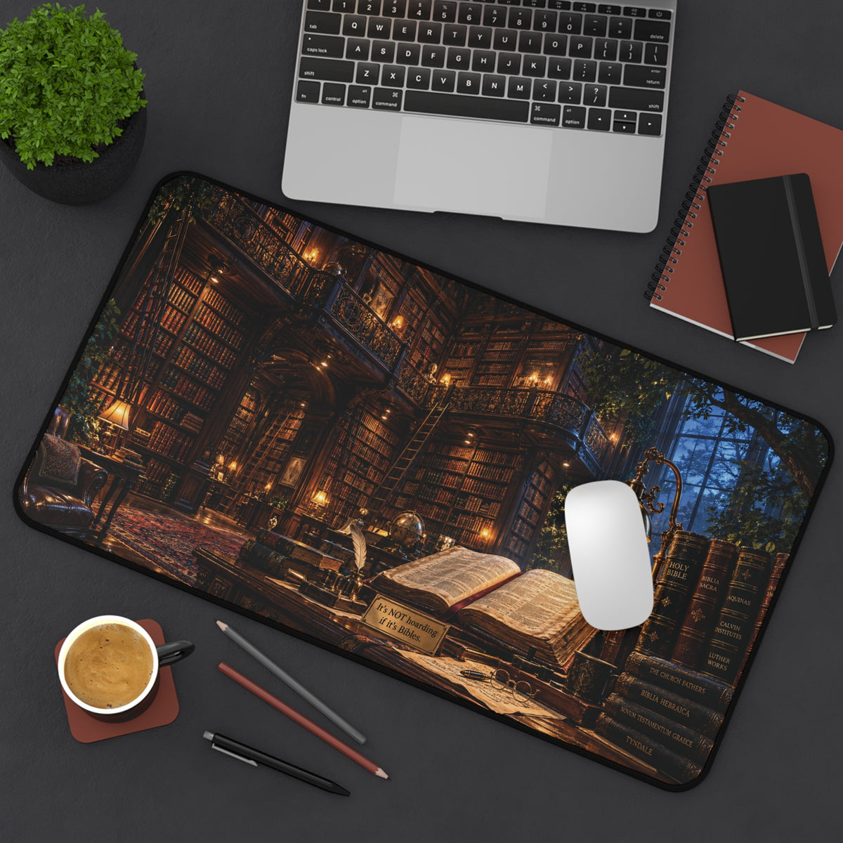 It's Not Hoarding if it's Bibles Desk Mat, Dark Academia, Customizable Desk Mat