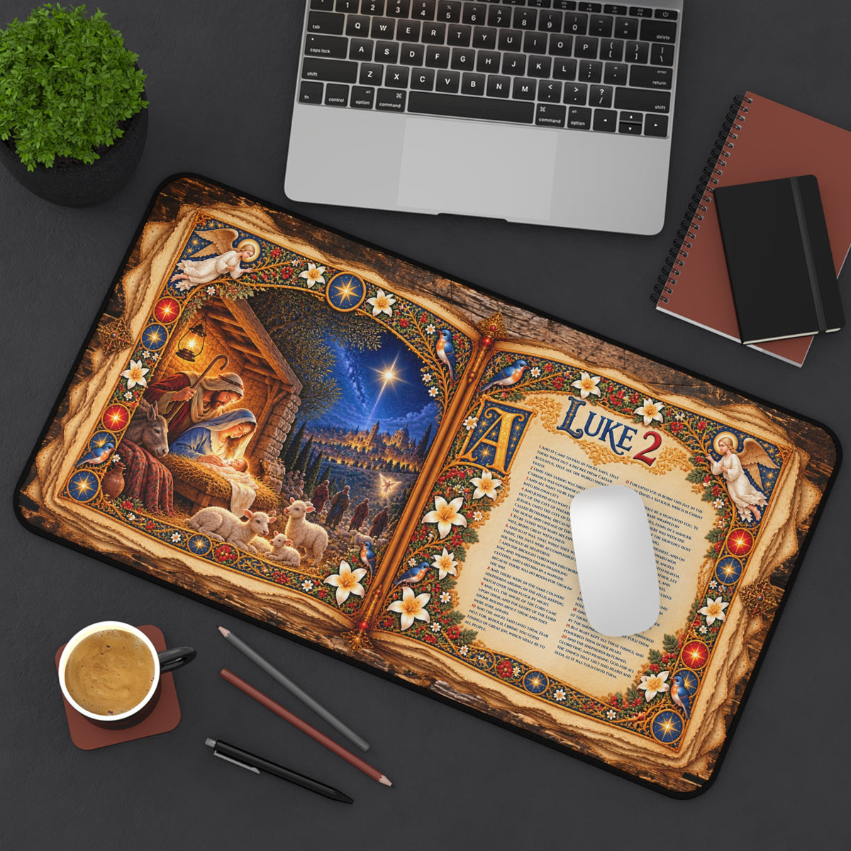 Luke 2 Illuminated Manuscript Desk Mat