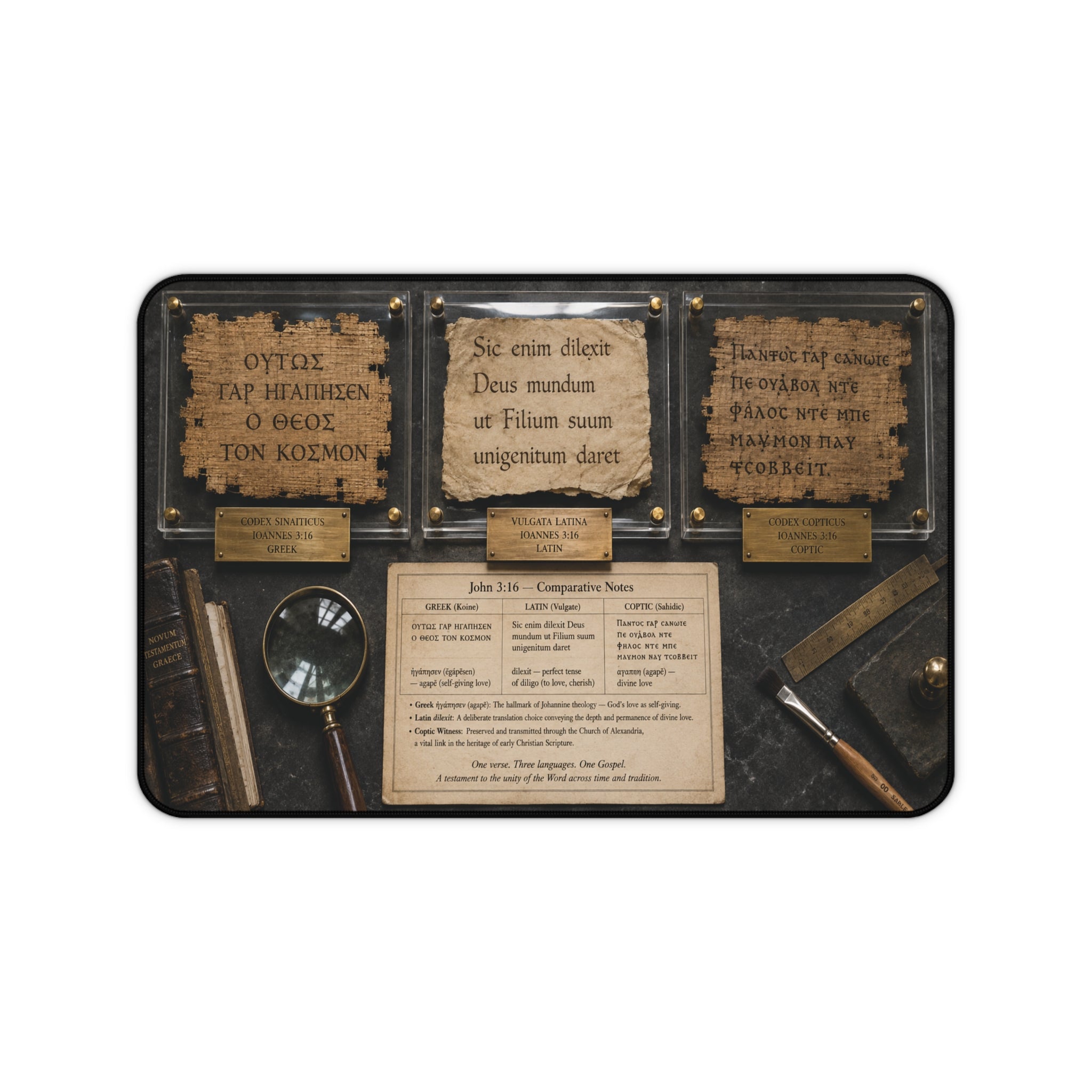 John 3:16 in Greek, Latin & Coptic Desk Mat