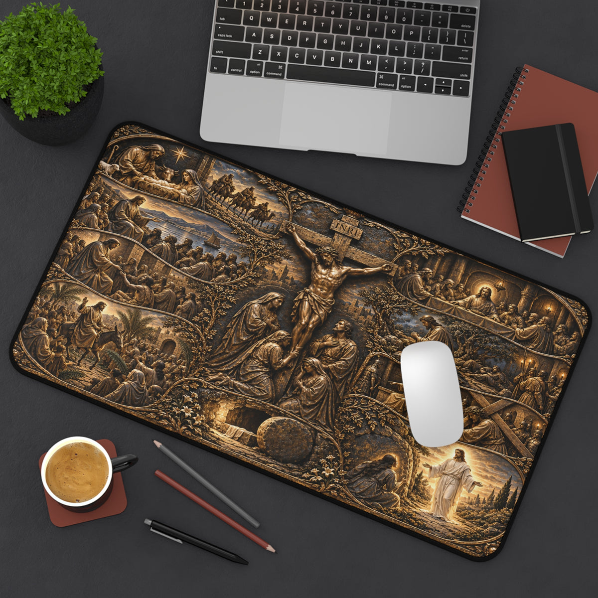 Life of Christ Desk Mat: Bronze Relief
