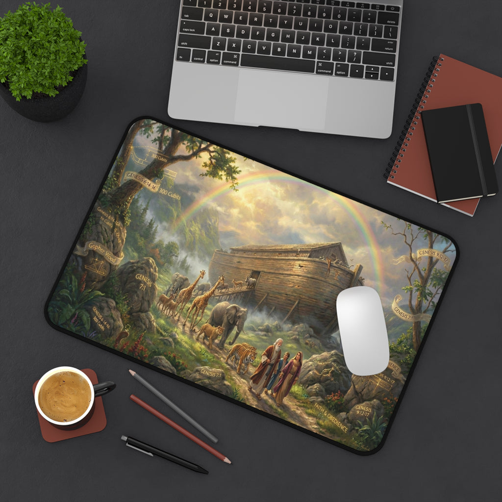 Noah's Ark Under the Rainbow Desk Mat