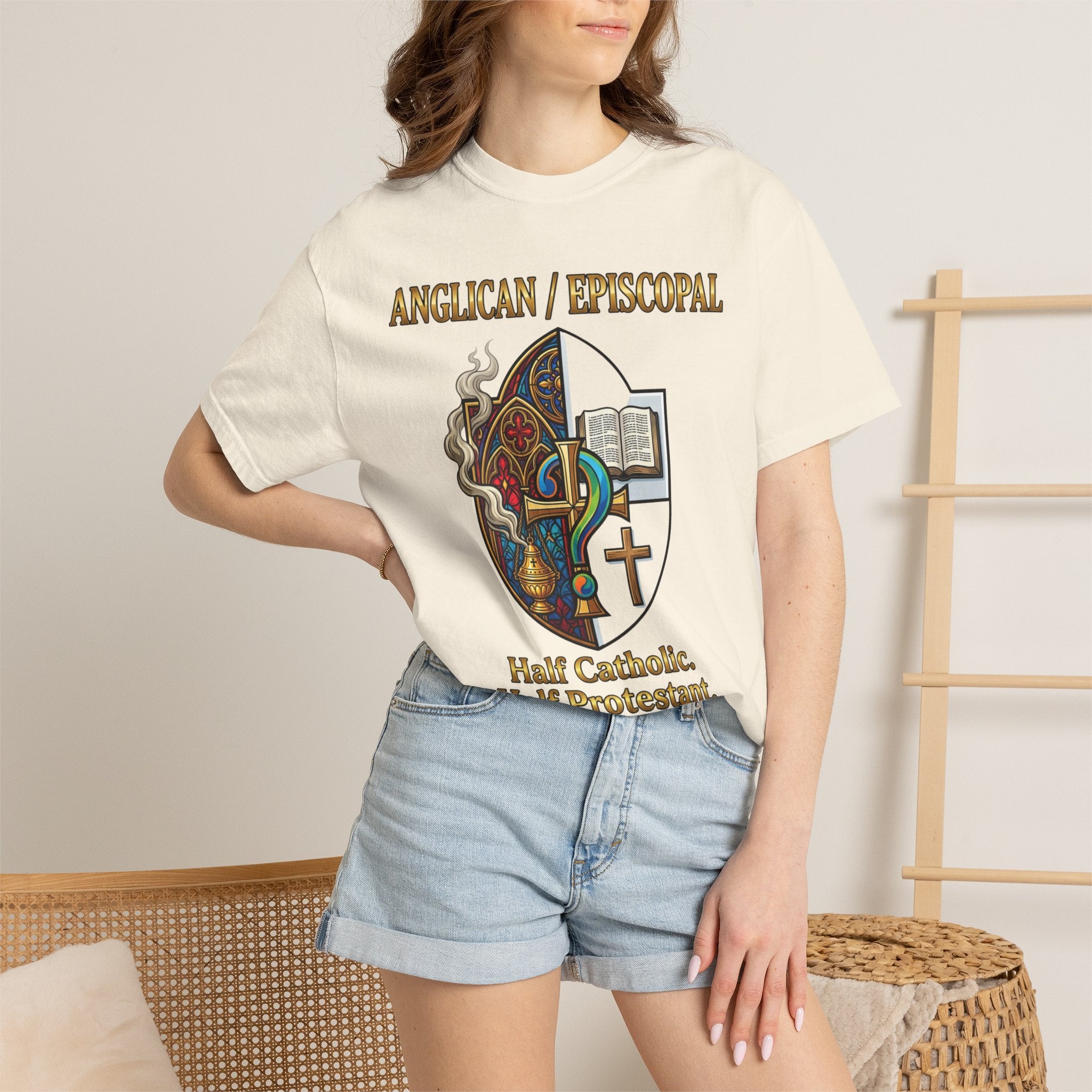 ANGLICAN EPISCOPAL T-Shirt: Half Catholic Half Protestant Fully Confused