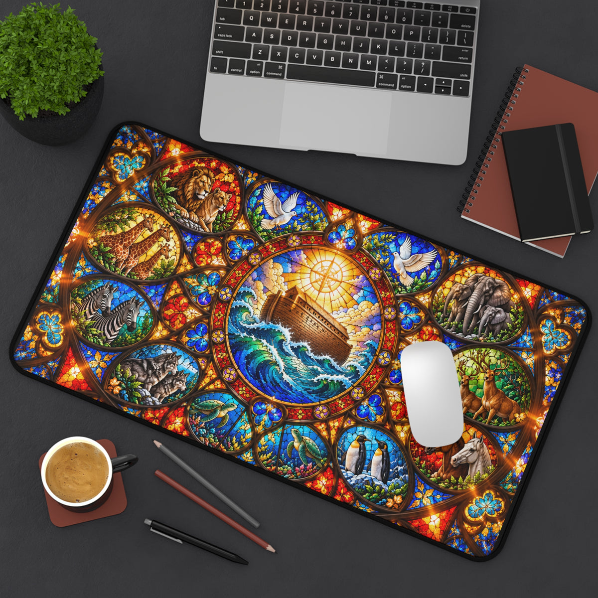 Noahs Ark Stained Glass Desk Mat