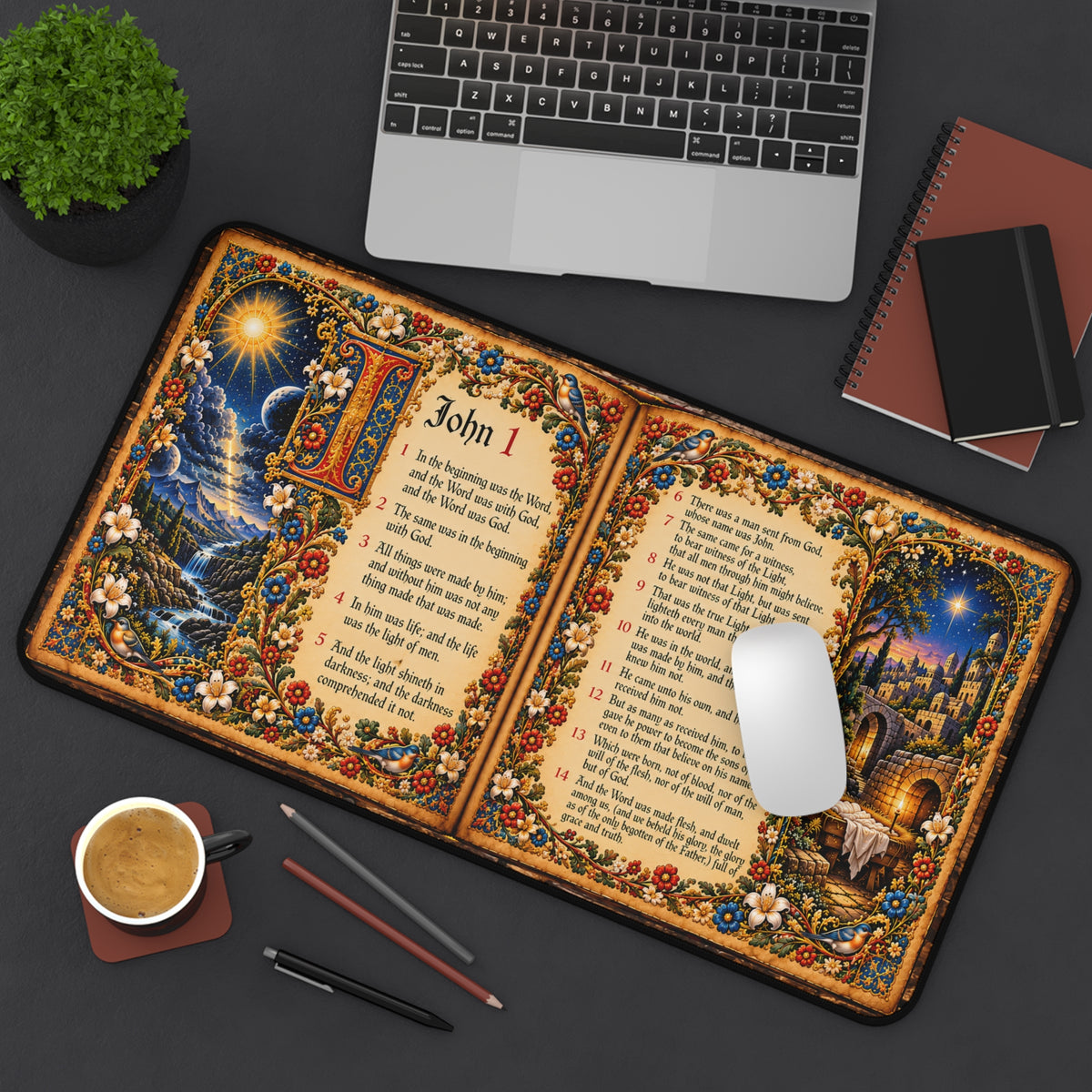 John 1 Illuminated Manuscript Desk Mat
