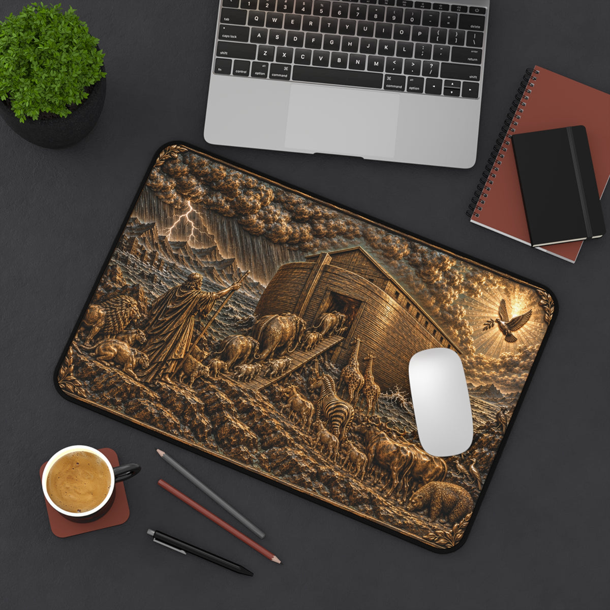 Noah's Ark Desk Mat, Bronze Relief