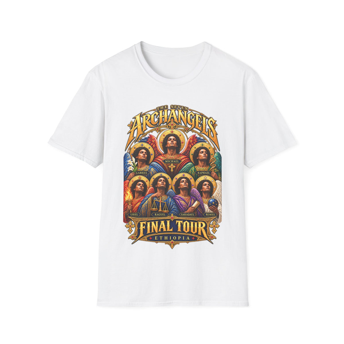 Seven Archangels of Enoch T-Shirt | Ethiopian Orthodox Angel Art | Final Tour Concert Tee | Christian Theology Gift
