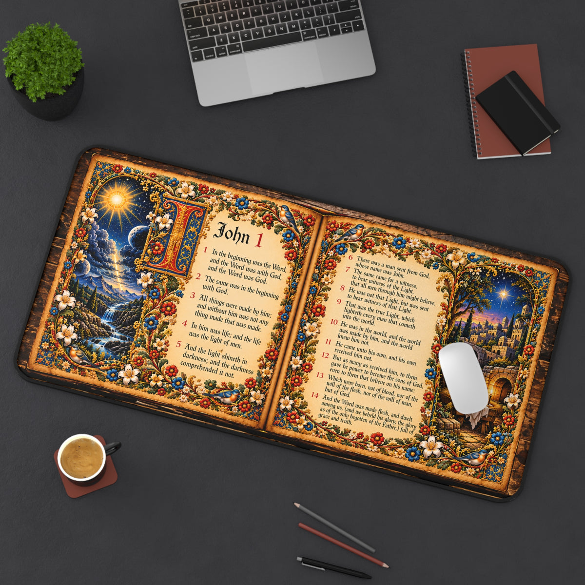 John 1 Illuminated Manuscript Desk Mat