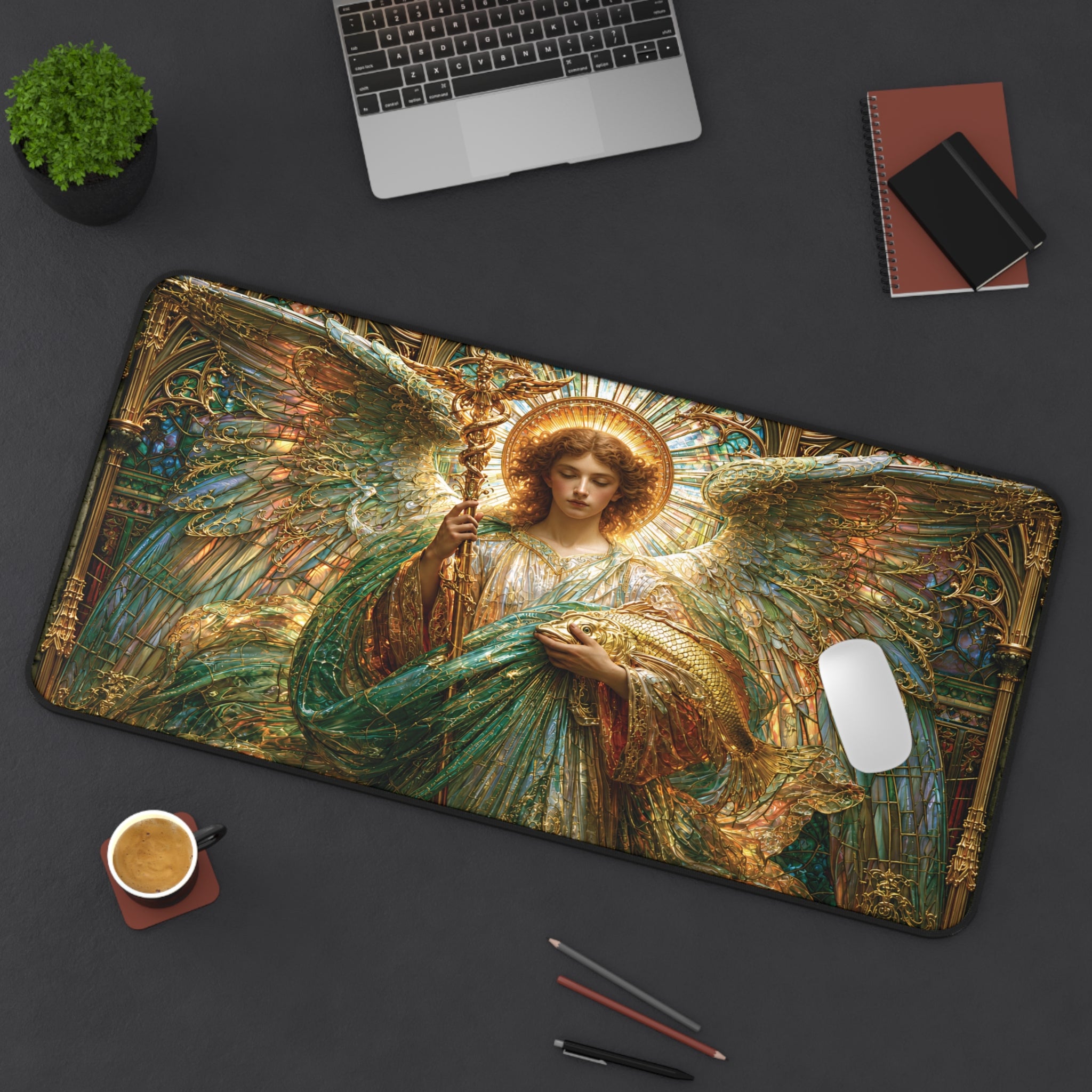 Archangel Raphael Stained Glass Desk Mat