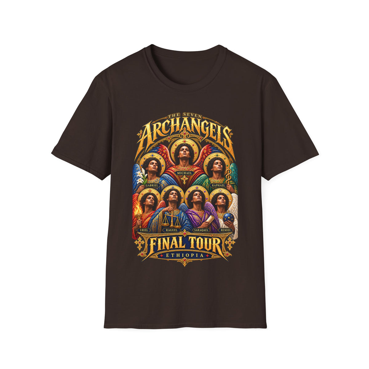 Seven Archangels of Enoch T-Shirt | Ethiopian Orthodox Angel Art | Final Tour Concert Tee | Christian Theology Gift
