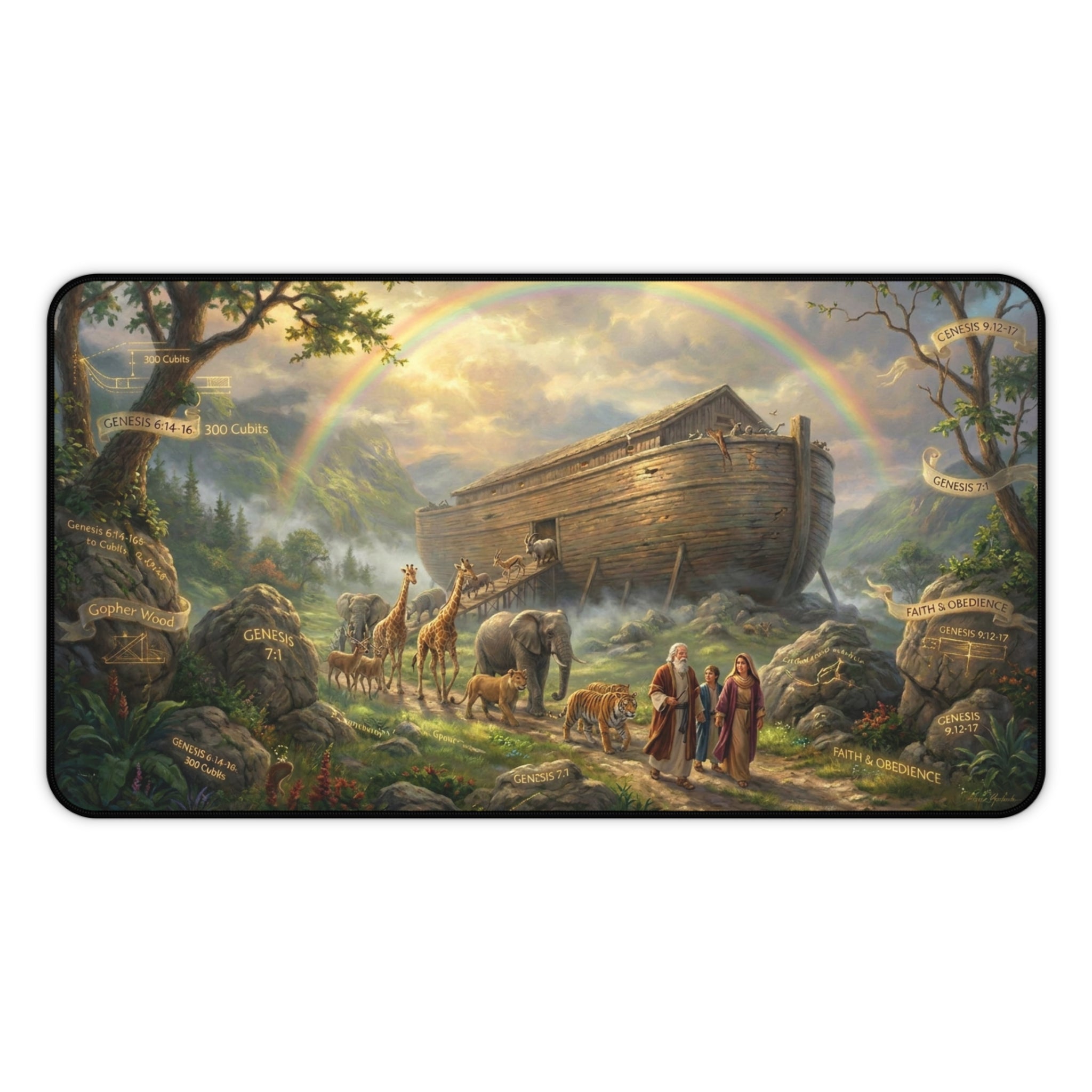 Noah's Ark Under the Rainbow Desk Mat