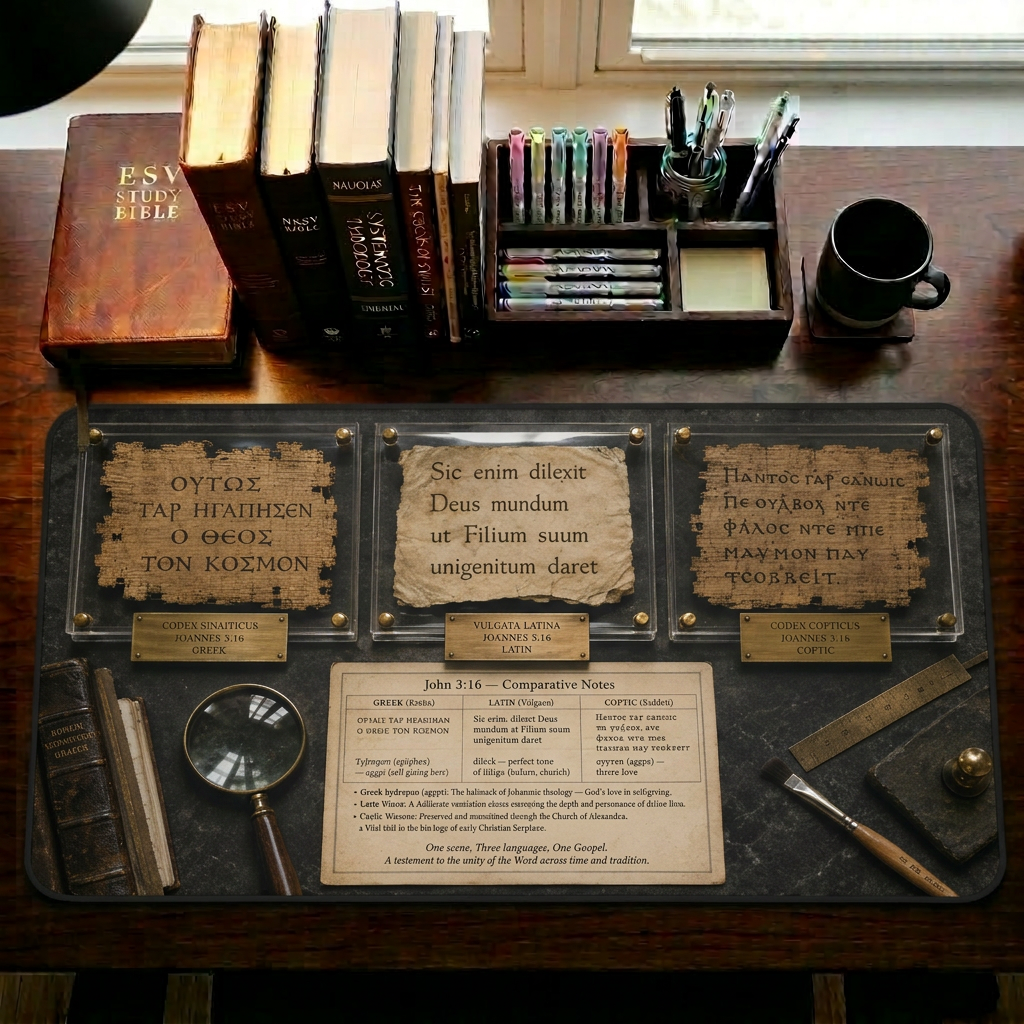John 3:16 in Greek, Latin & Coptic Desk Mat