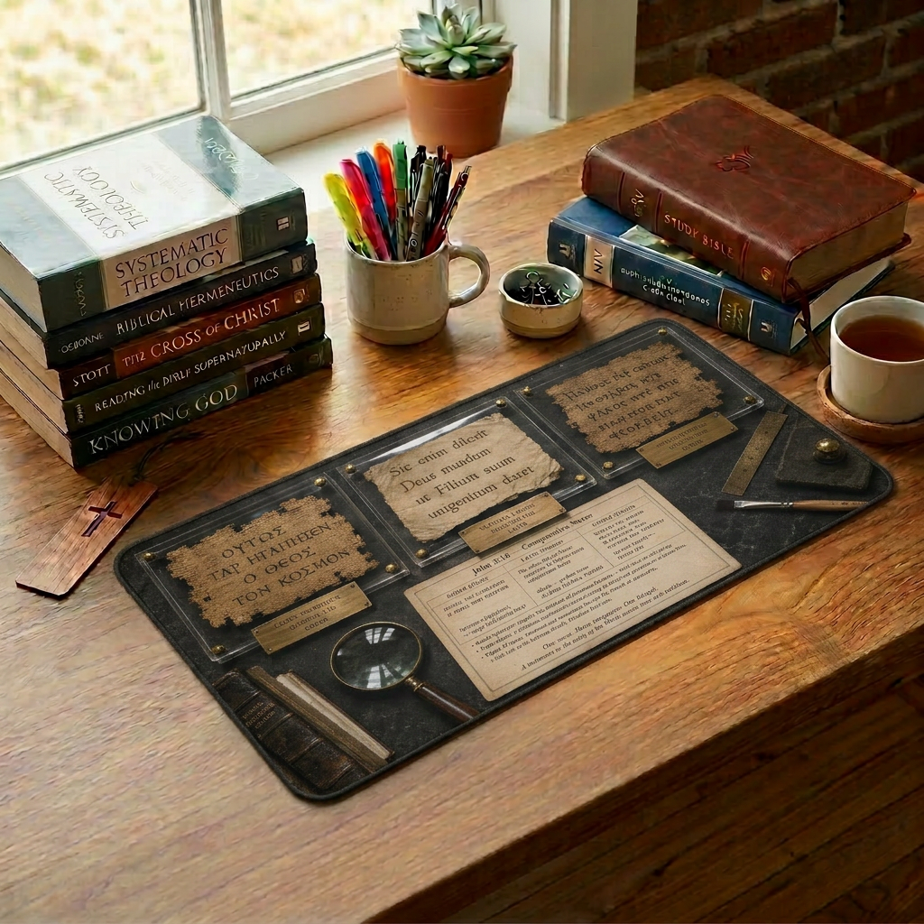 John 3:16 in Greek, Latin & Coptic Desk Mat