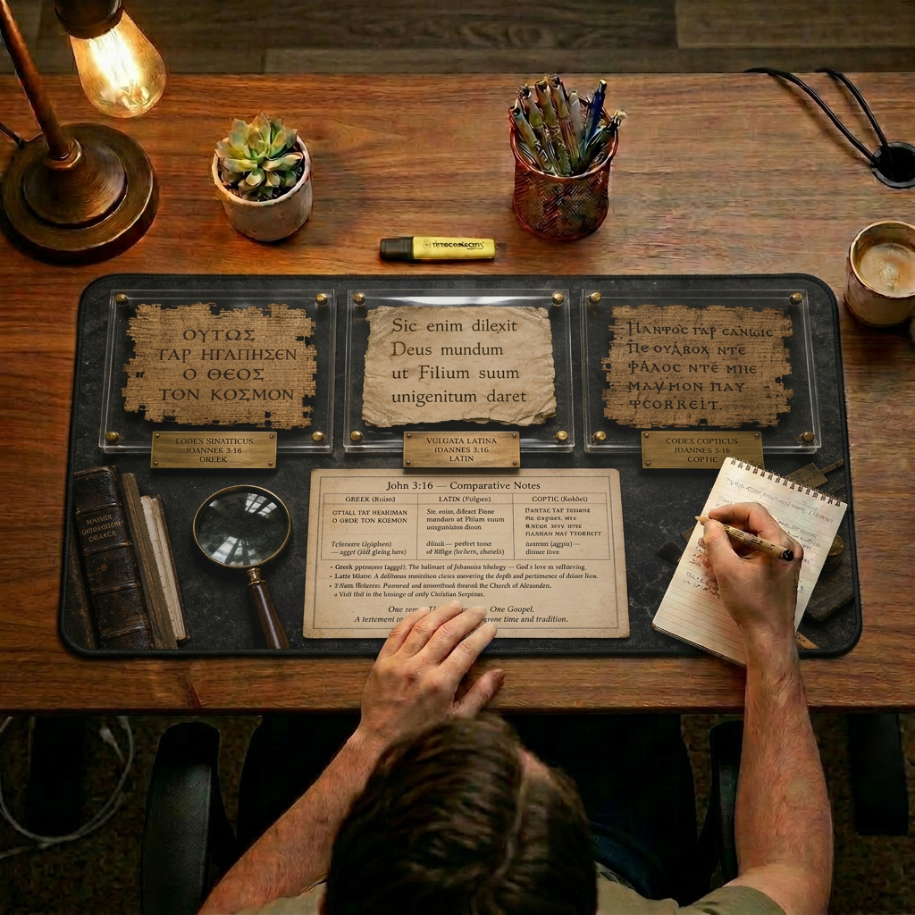 John 3:16 in Greek, Latin & Coptic Desk Mat