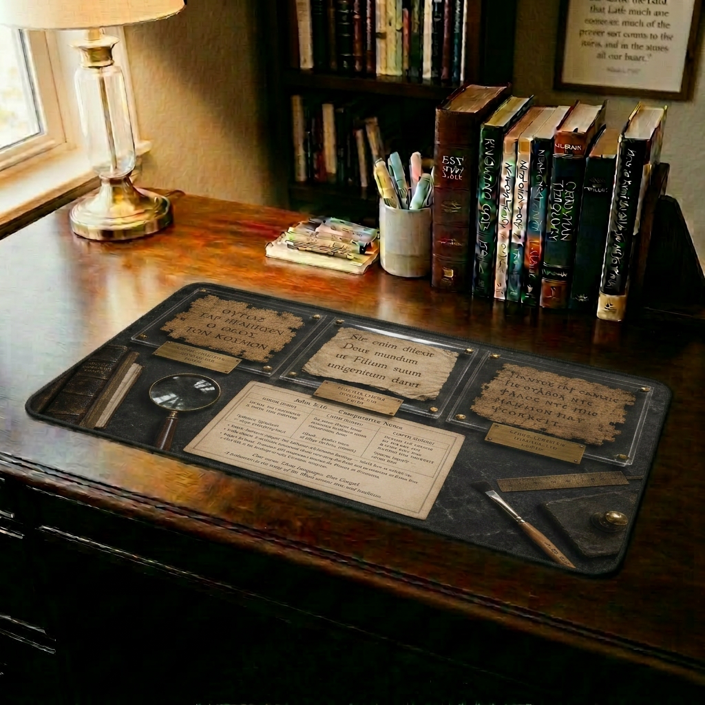 John 3:16 in Greek, Latin & Coptic Desk Mat