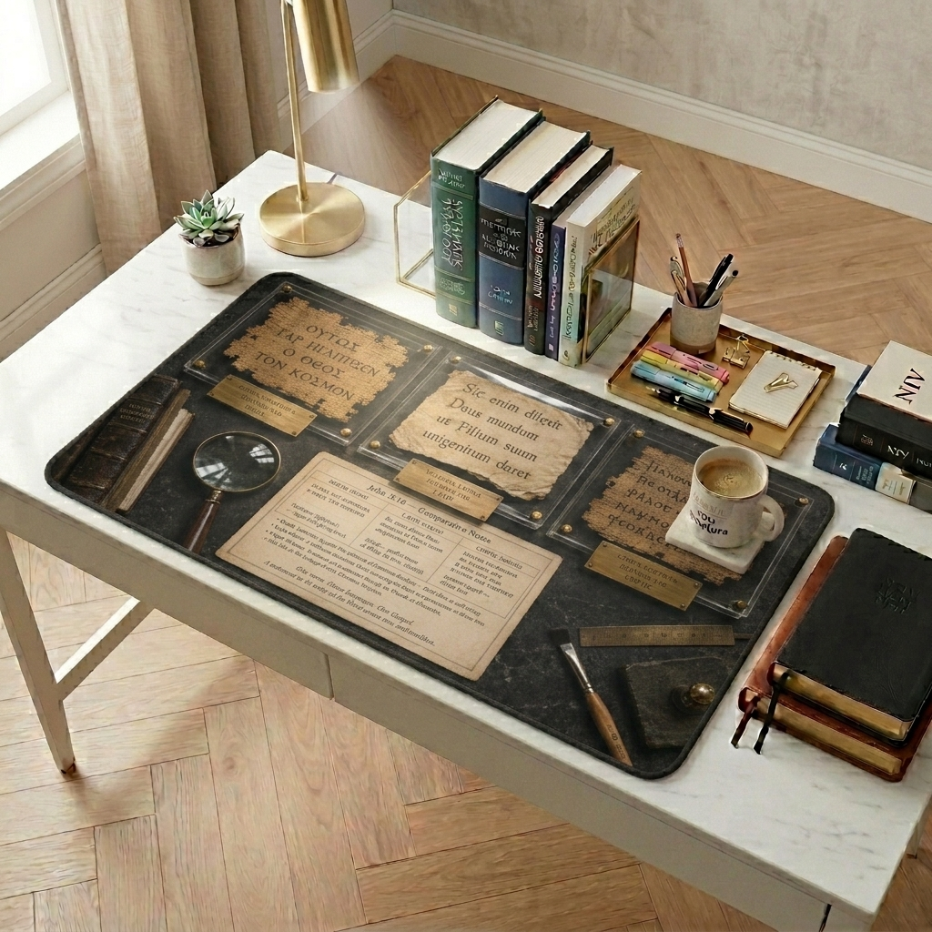 John 3:16 in Greek, Latin & Coptic Desk Mat
