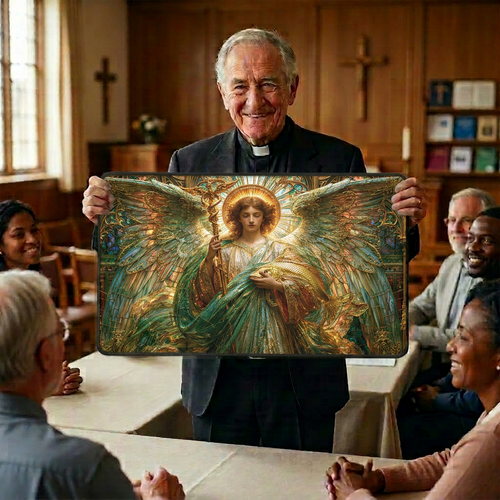 Archangel Raphael Stained Glass Desk Mat