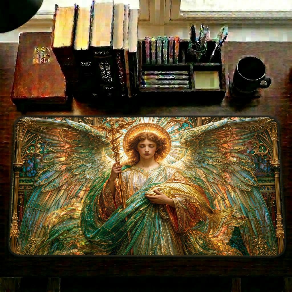 Archangel Raphael Stained Glass Desk Mat