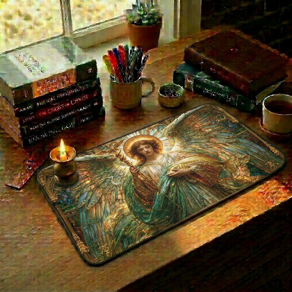 Archangel Raphael Stained Glass Desk Mat
