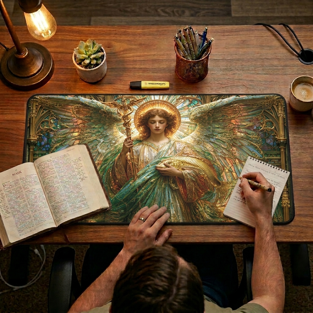 Archangel Raphael Stained Glass Desk Mat