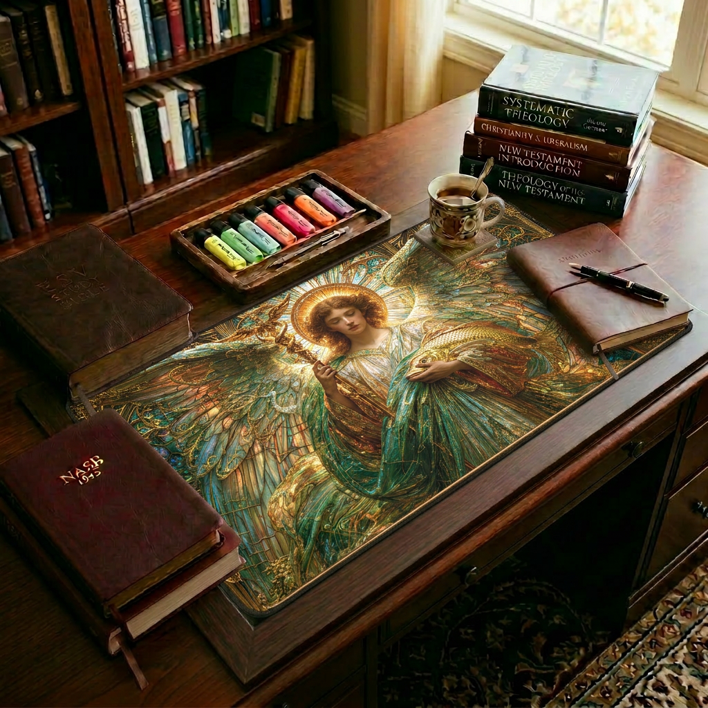 Archangel Raphael Stained Glass Desk Mat