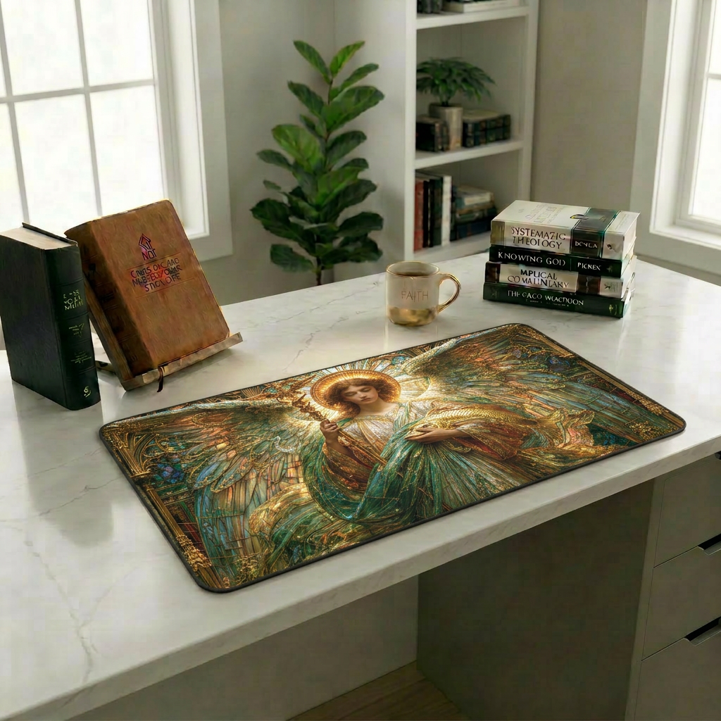 Archangel Raphael Stained Glass Desk Mat