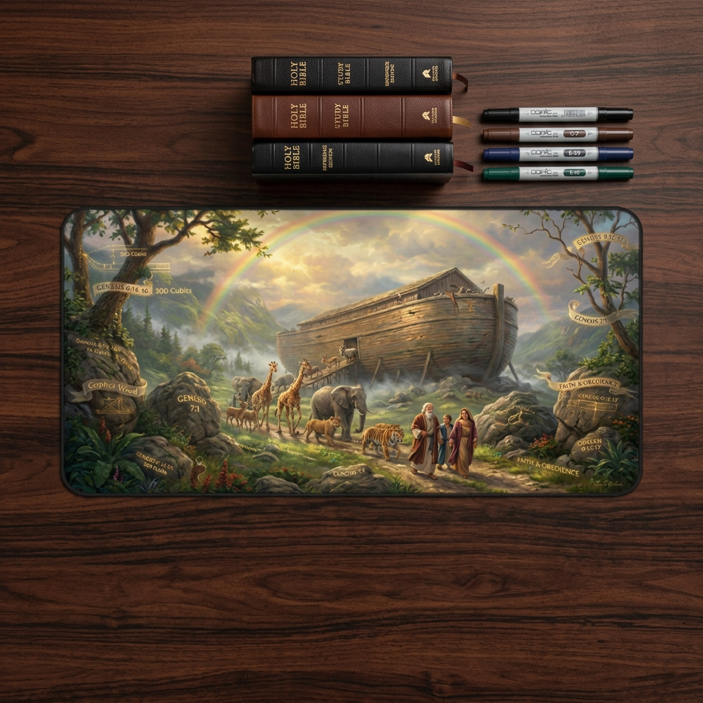Noah's Ark Under the Rainbow Desk Mat
