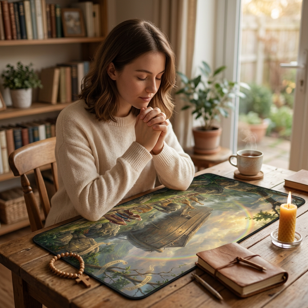 Noah's Ark Under the Rainbow Desk Mat