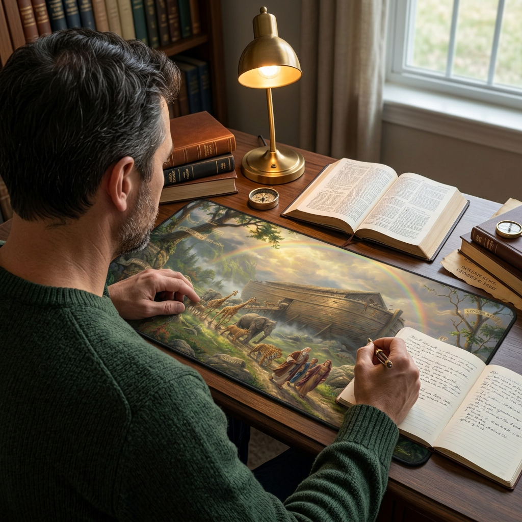Noah's Ark Under the Rainbow Desk Mat