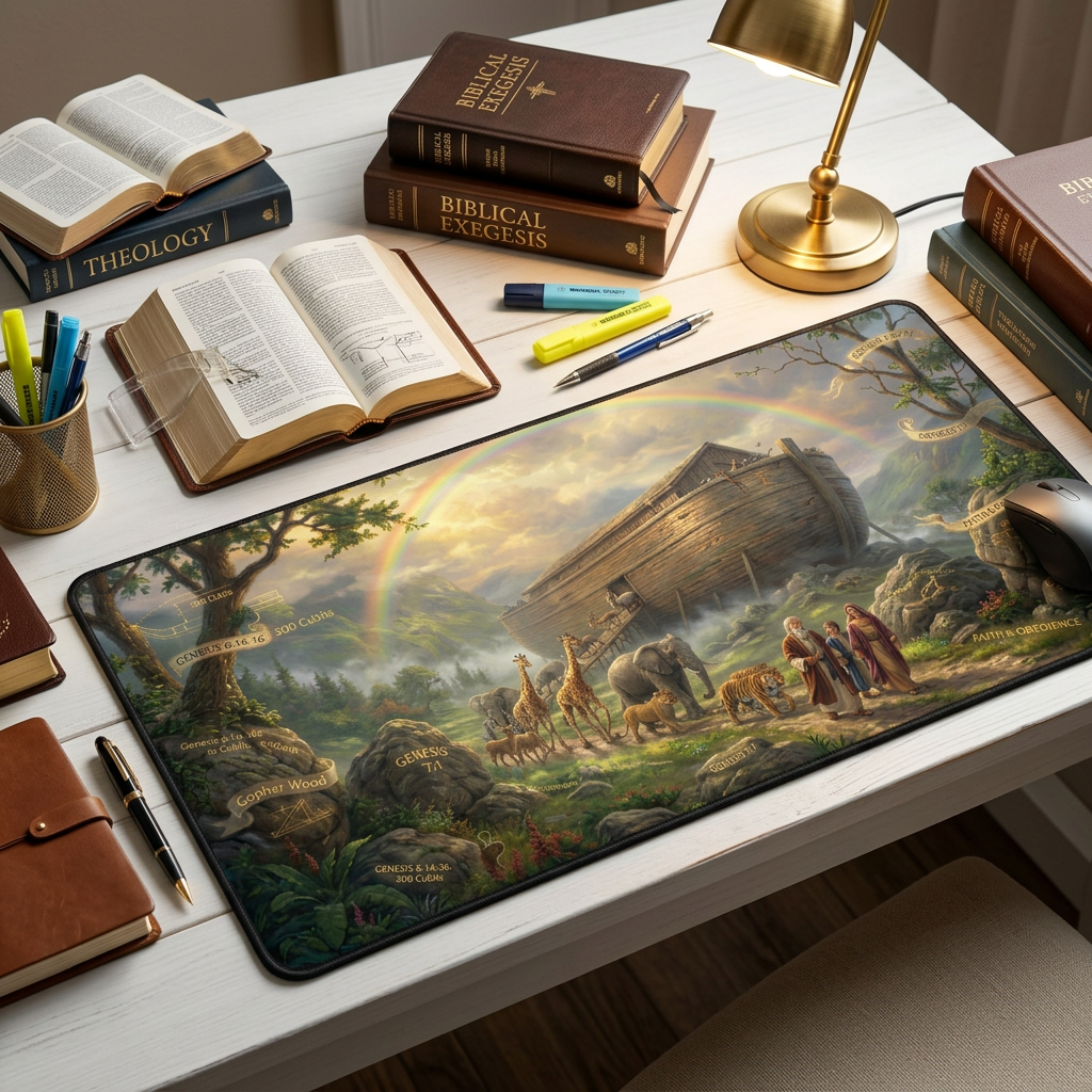 Noah's Ark Under the Rainbow Desk Mat