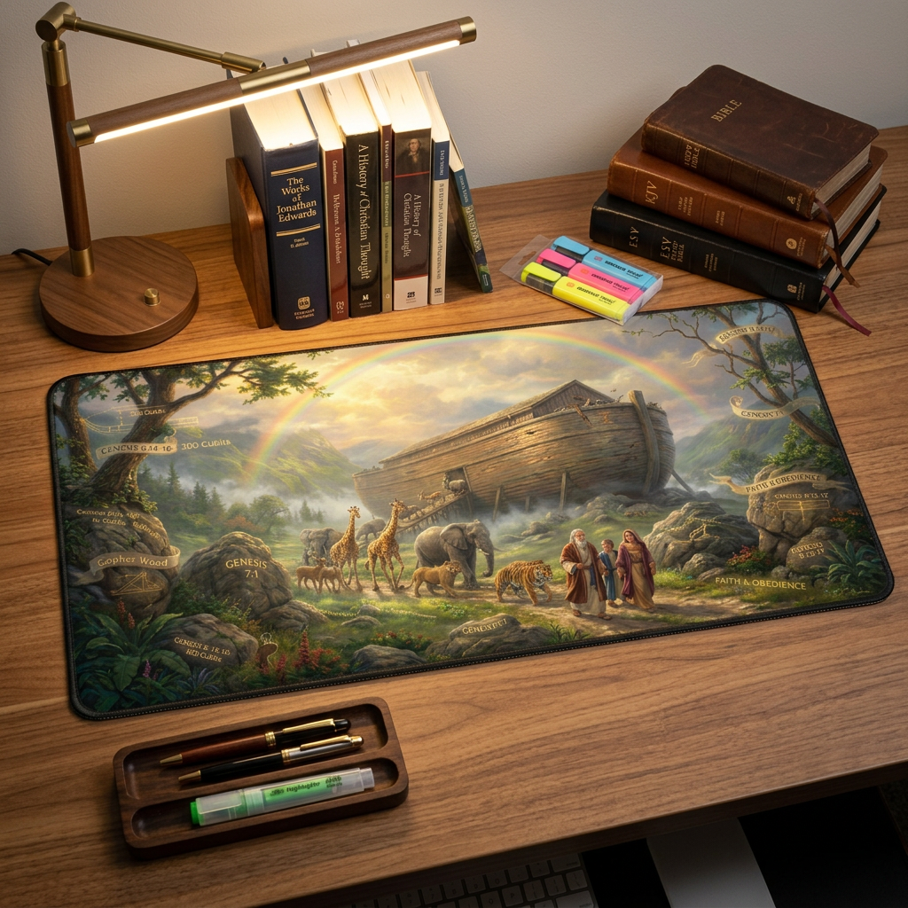 Noah's Ark Under the Rainbow Desk Mat