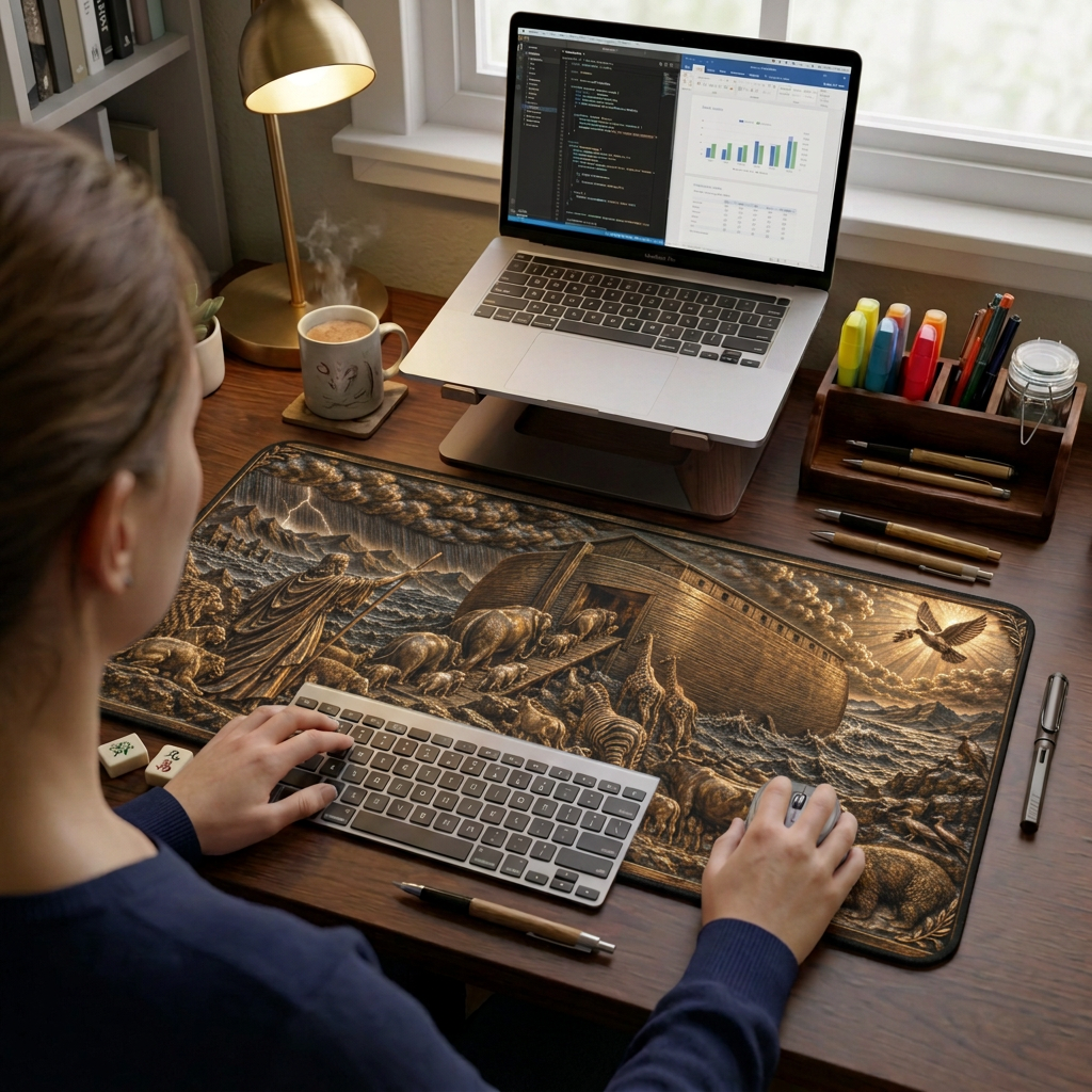Noah's Ark Desk Mat, Bronze Relief