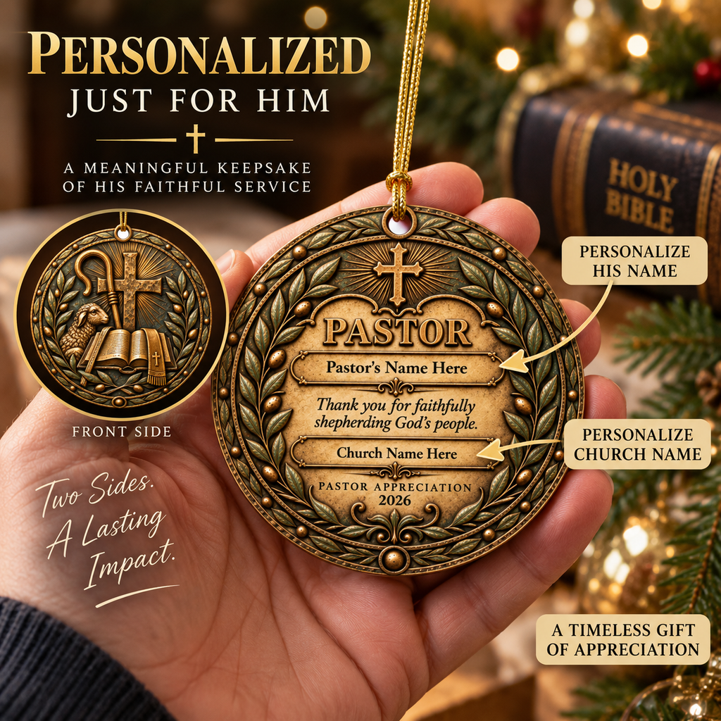 Personalized Pastor Appreciation Ornament, Pastor Gift, Bronze Relief Christian Keepsake