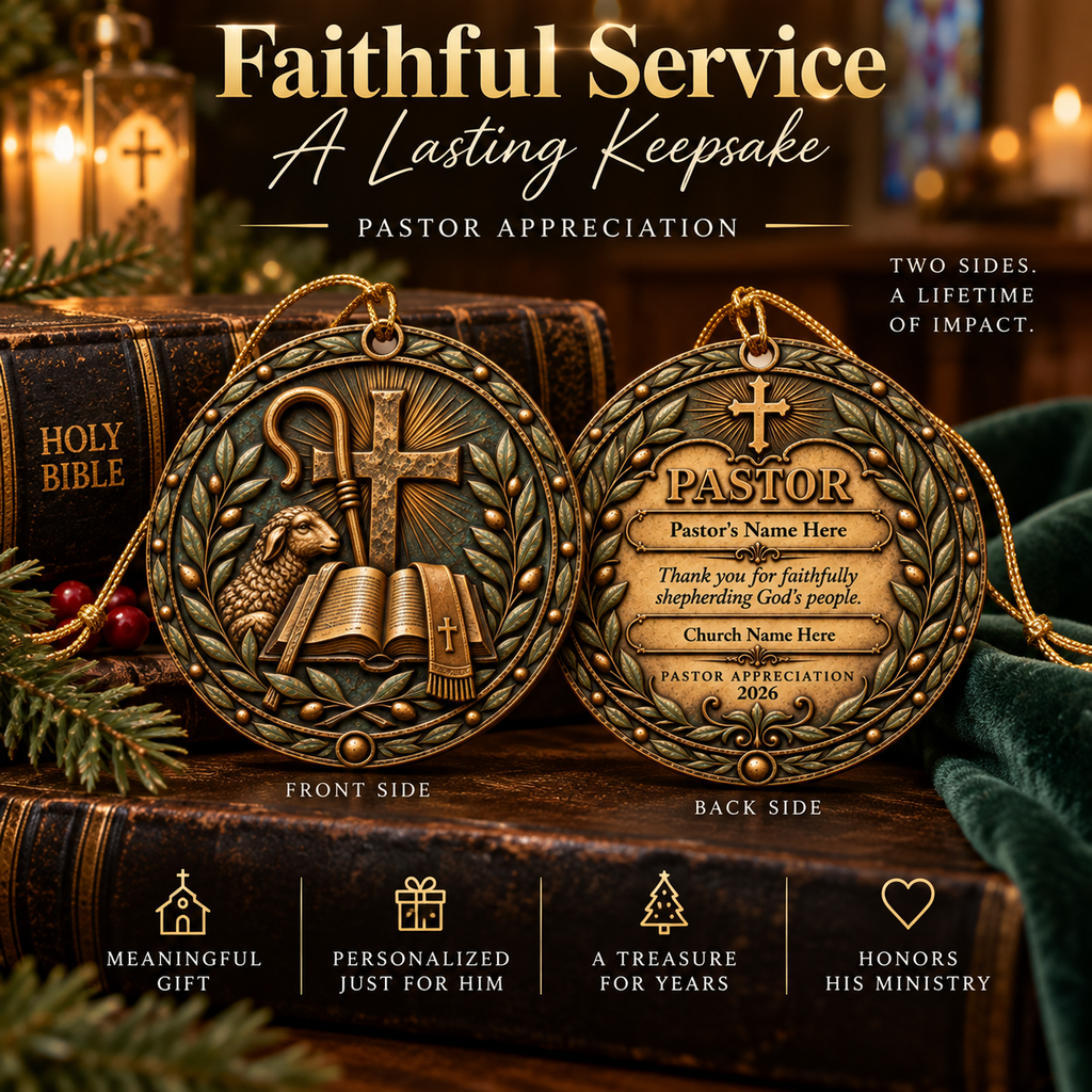 Personalized Pastor Appreciation Ornament, Pastor Gift, Bronze Relief Christian Keepsake