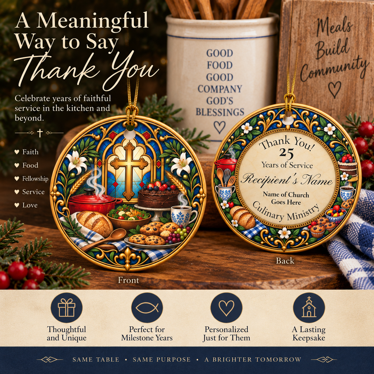 Personalized Culinary Ministry Appreciation Ornament | Years of Service Church Volunteer Gift