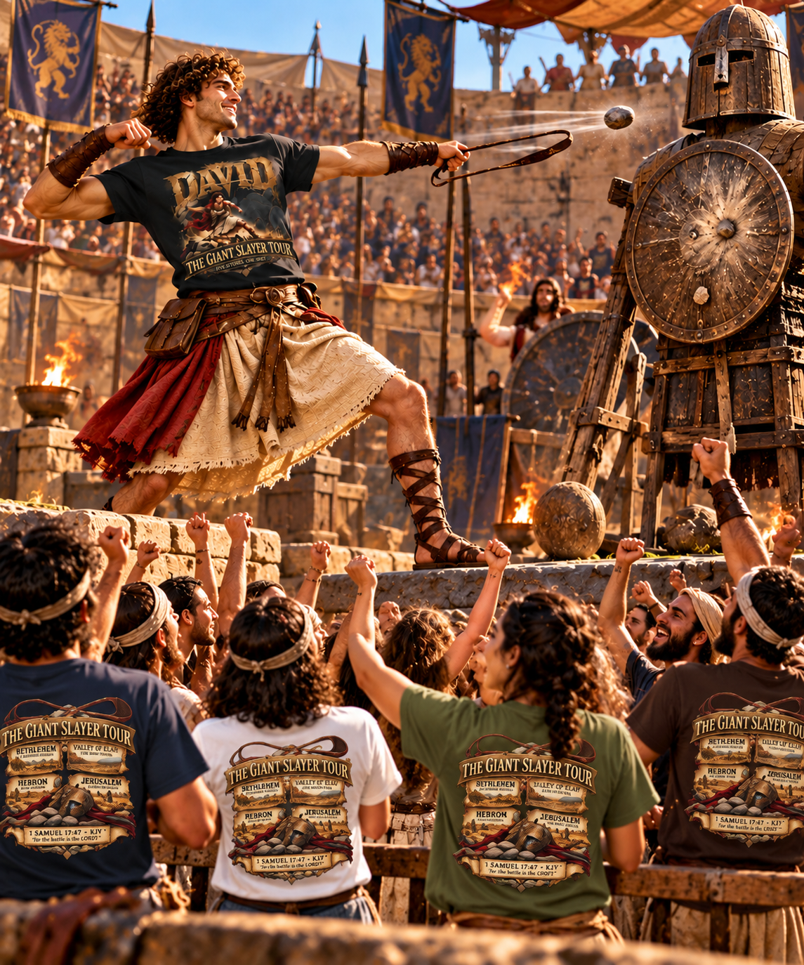 David Giant Slayer Tour T-Shirt | Biblical Concert Tee | David and Goliath Christian Shirt | Vintage Bible Graphic Tee | 1 Samuel 17:47
