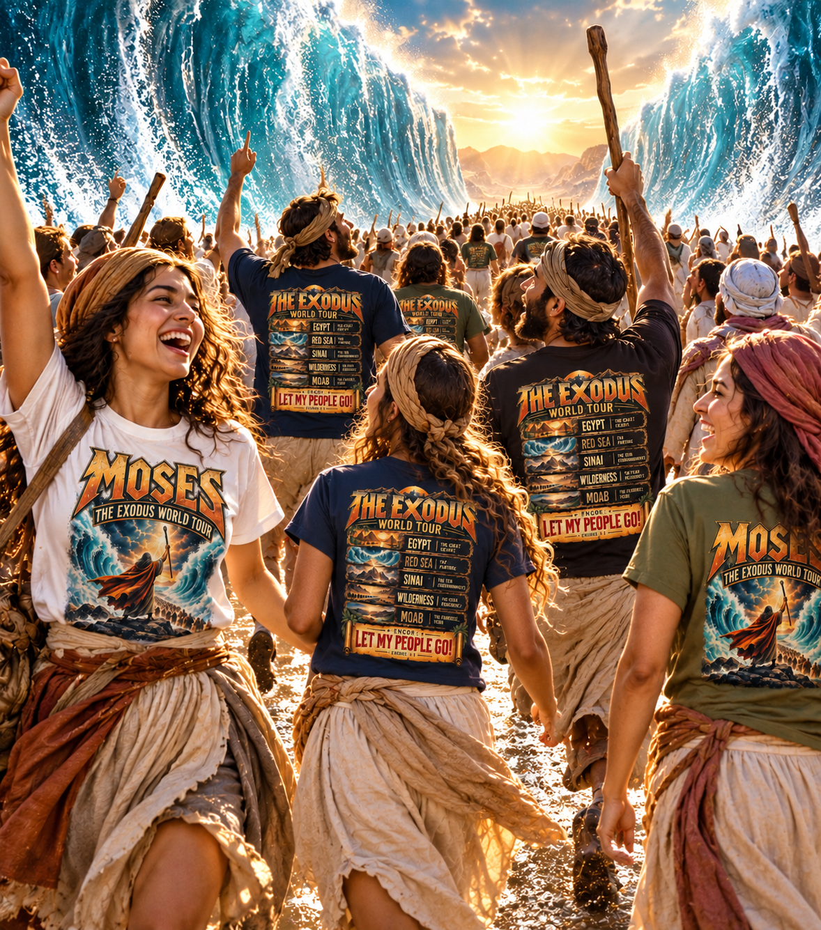 Moses Exodus World Tour T-Shirt | Funny Christian Concert Tee | Bible Inspired Graphic Shirt | Red Sea Parting Religious Gift