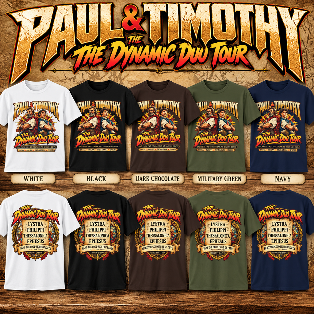 Paul and Timothy Dynamic Duo Tour T-Shirt | Christian Rock Concert Tee | Bible Inspired Graphic Shirt | Faith Gift for Men & Women