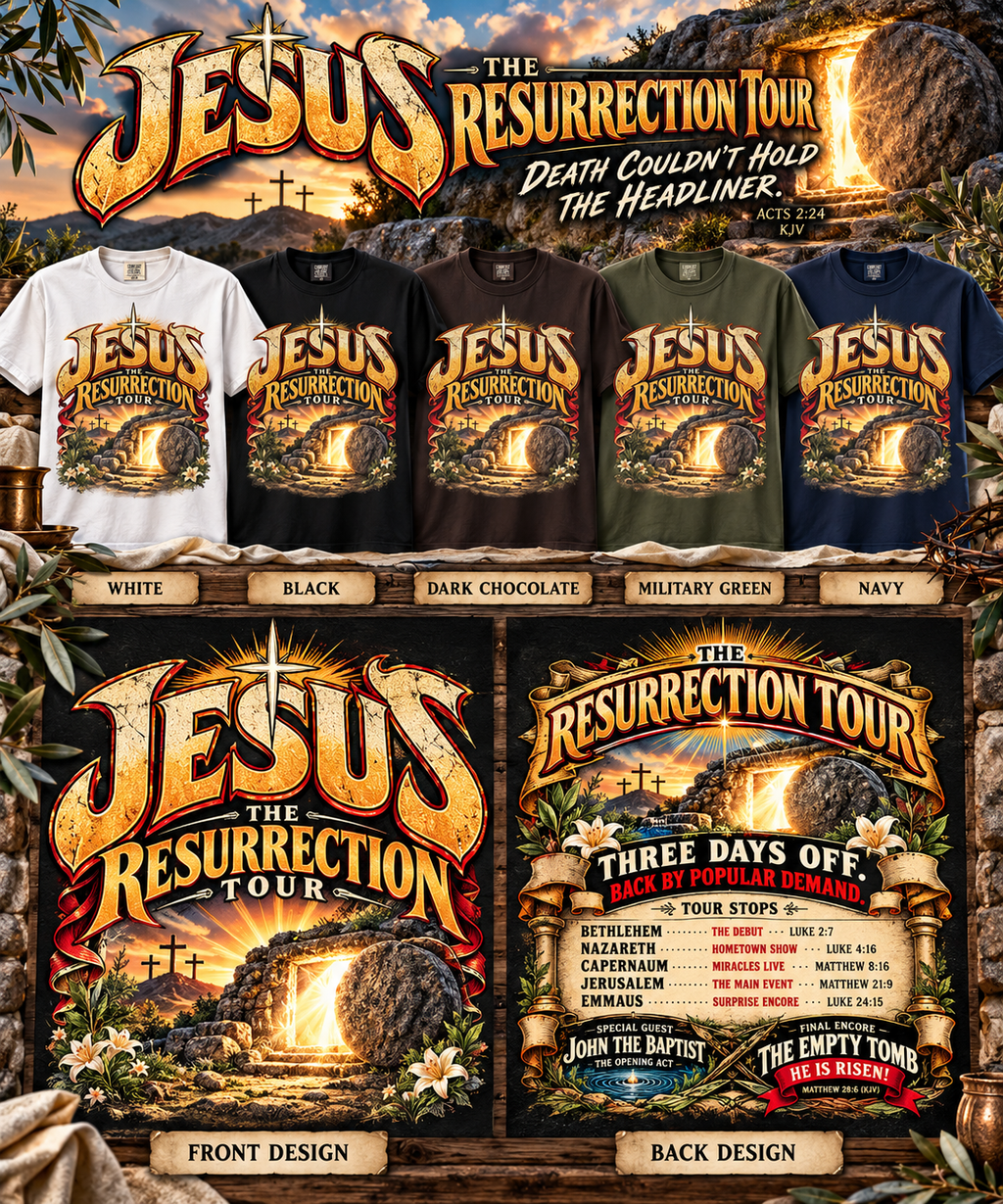 Jesus Resurrection Tour Shirt, Christian Concert Tee, Vintage Bible Graphic T-Shirt, Empty Tomb, He Is Risen, Two Sided Religious Gift