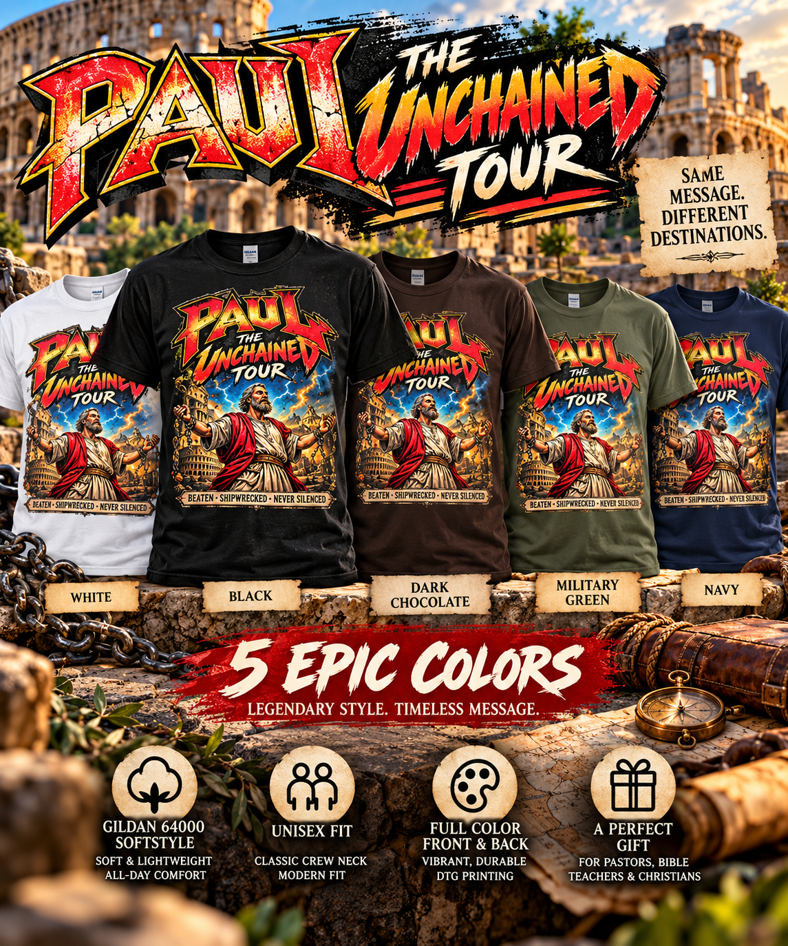Paul the Apostle Unchained Tour T-Shirt, Vintage 80s Christian Rock Concert Tee, Biblical Tour Dates, 2-Sided Graphic Shirt, Christian Gift