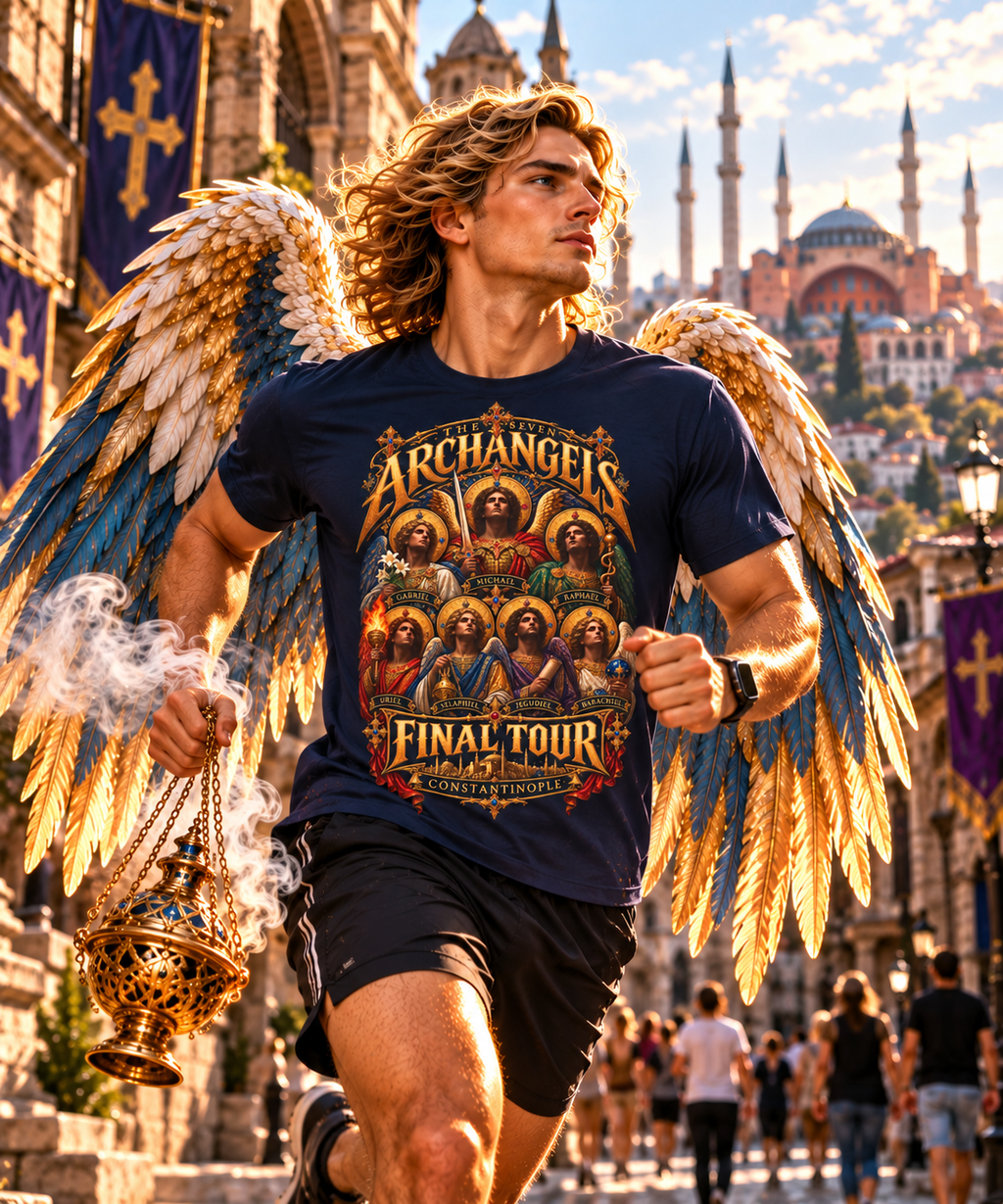 Seven Archangels Final Tour T-Shirt | Byzantine Eastern Orthodox Angel Art | Constantinople Concert Tee | Christian Gift