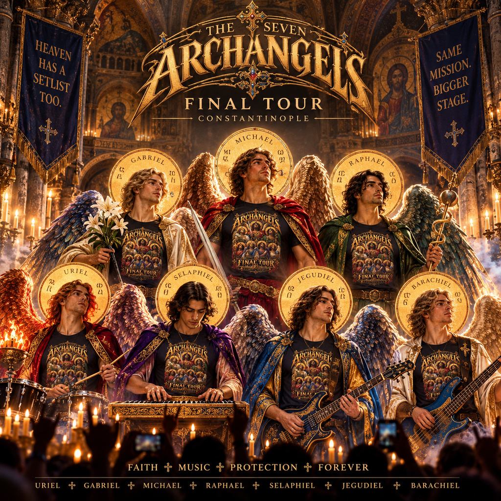 Seven Archangels Final Tour T-Shirt | Byzantine Eastern Orthodox Angel Art | Constantinople Concert Tee | Christian Gift