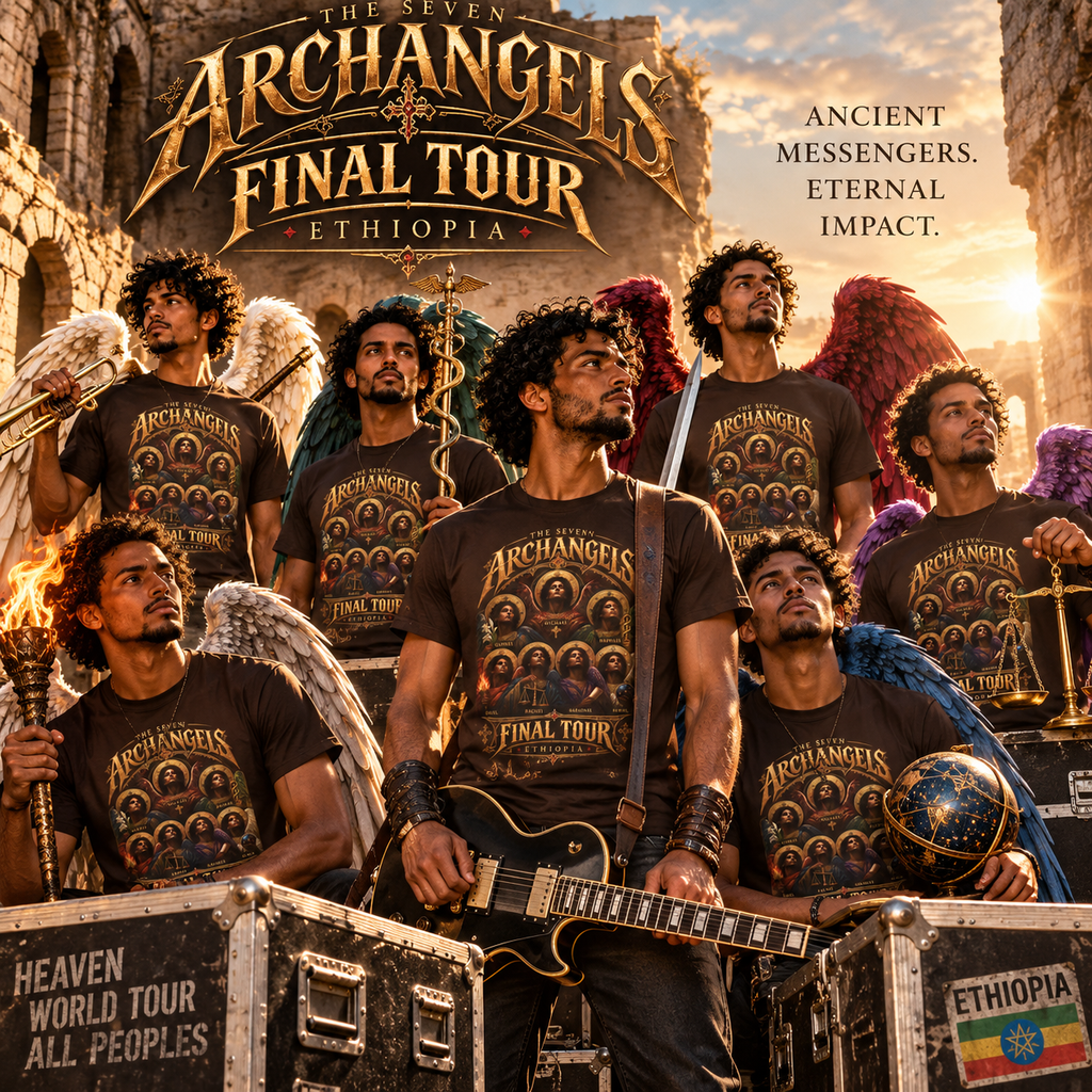 Seven Archangels of Enoch T-Shirt | Ethiopian Orthodox Angel Art | Final Tour Concert Tee | Christian Theology Gift