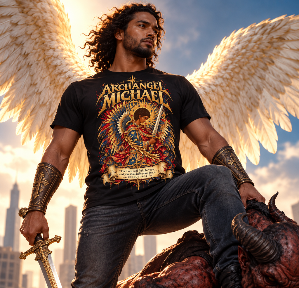 Archangel Michael T-Shirt | Ethiopian Byzantine Angel Art | Exodus 14:14 | Christian Warrior Tee | Bold Faith Gift